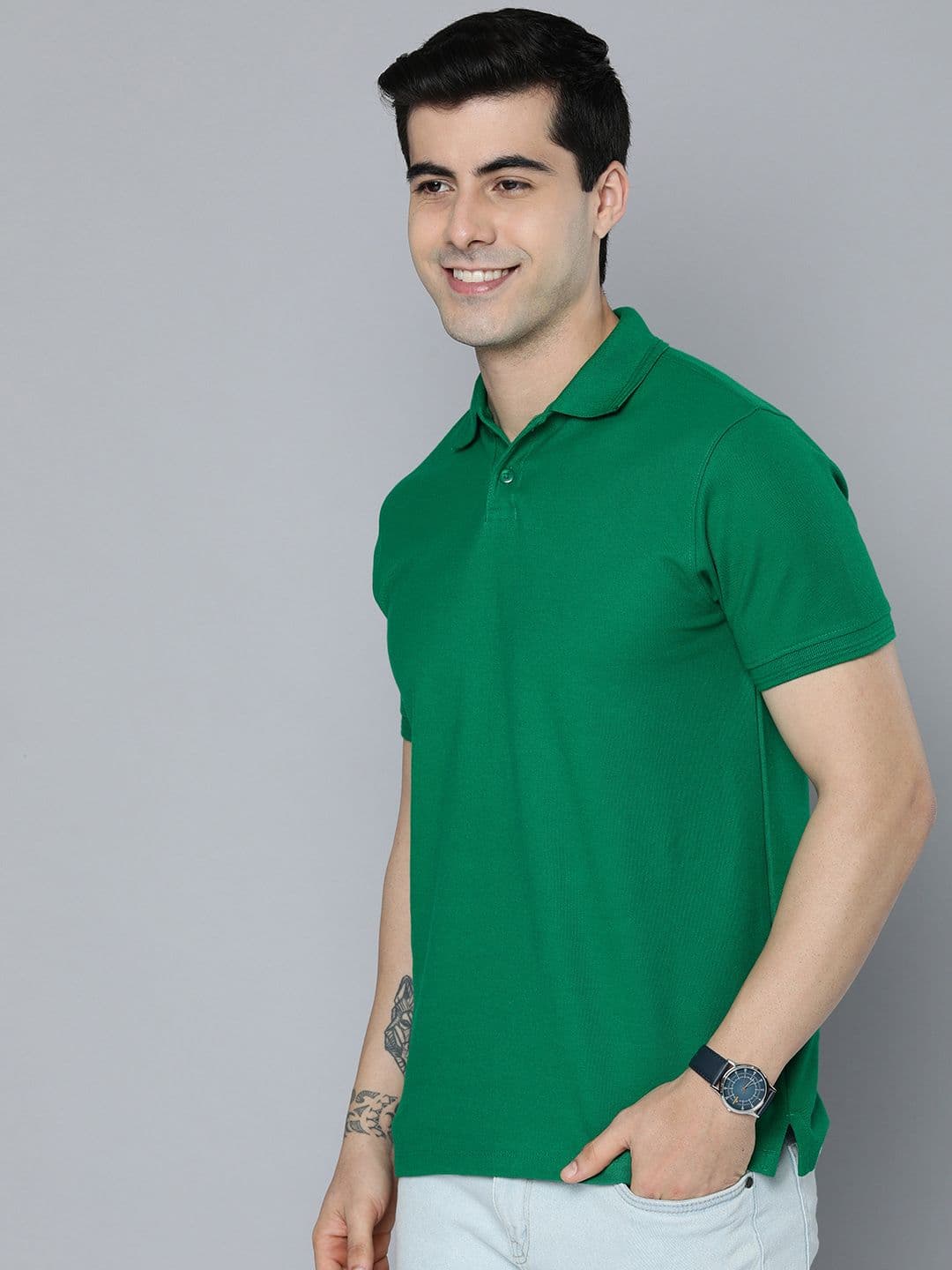 Mast & Harbour Men Green Solid Polo Collar Casual T-shirt - view 1
