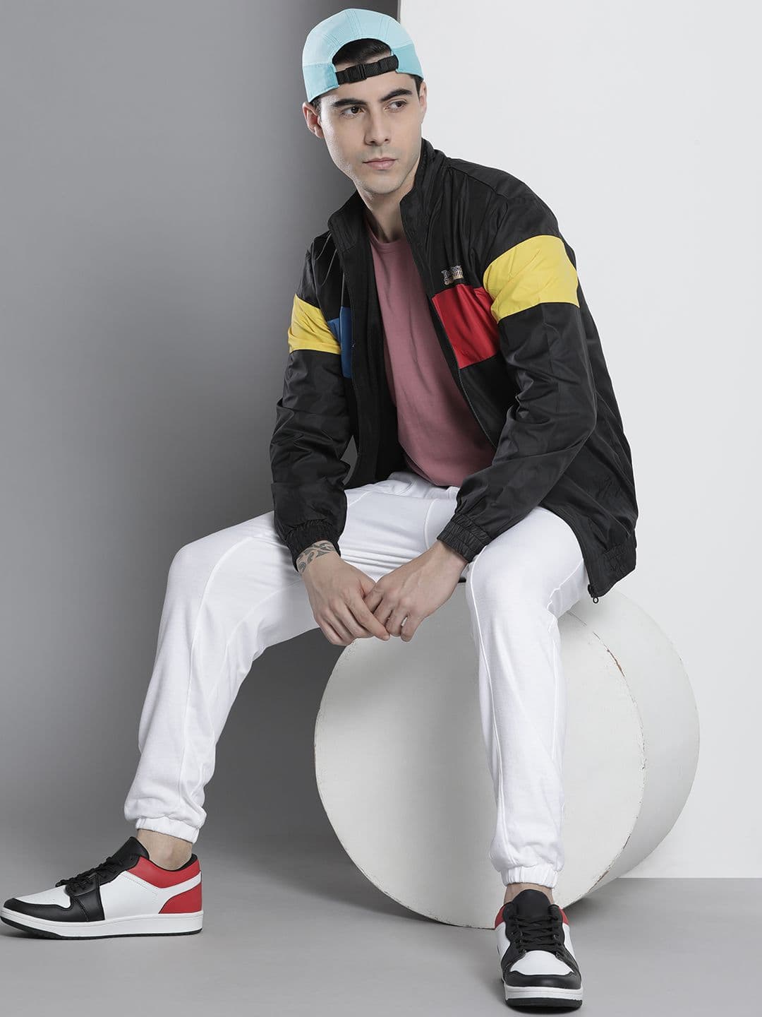 The Indian Garage Co Men Black & Yellow Colourblocked Windcheater Outdoor Sporty Jacket - view 1