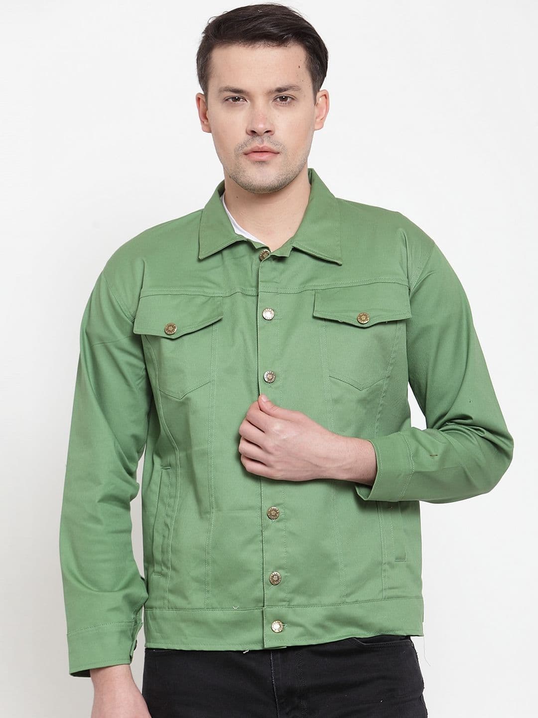 VOXATI Men Green Denim Jacket - view 1