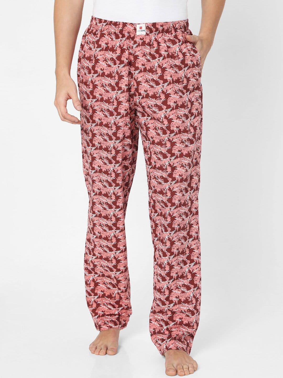 UnderJeans by Spykar Men Red Printed Cotton Lounge Pants - view 1
