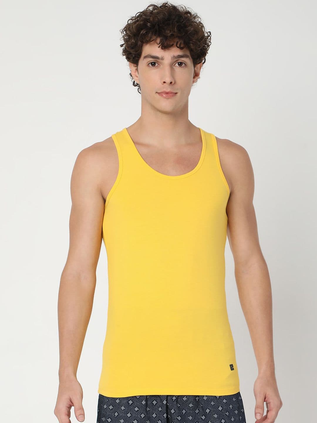 UnderJeans by Spykar Men Yellow Solid Cotton Blend Basic Innerwear Vests - view 1