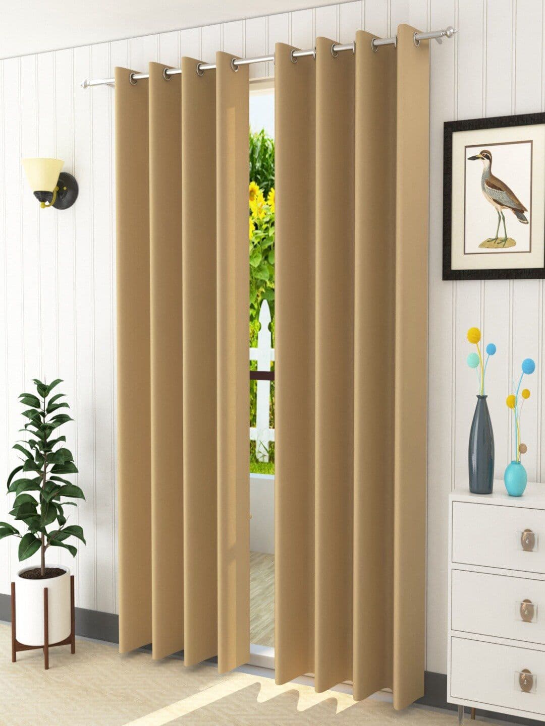 Homefab India Beige Pack of 2 Black Out Long Door Curtains - view 1