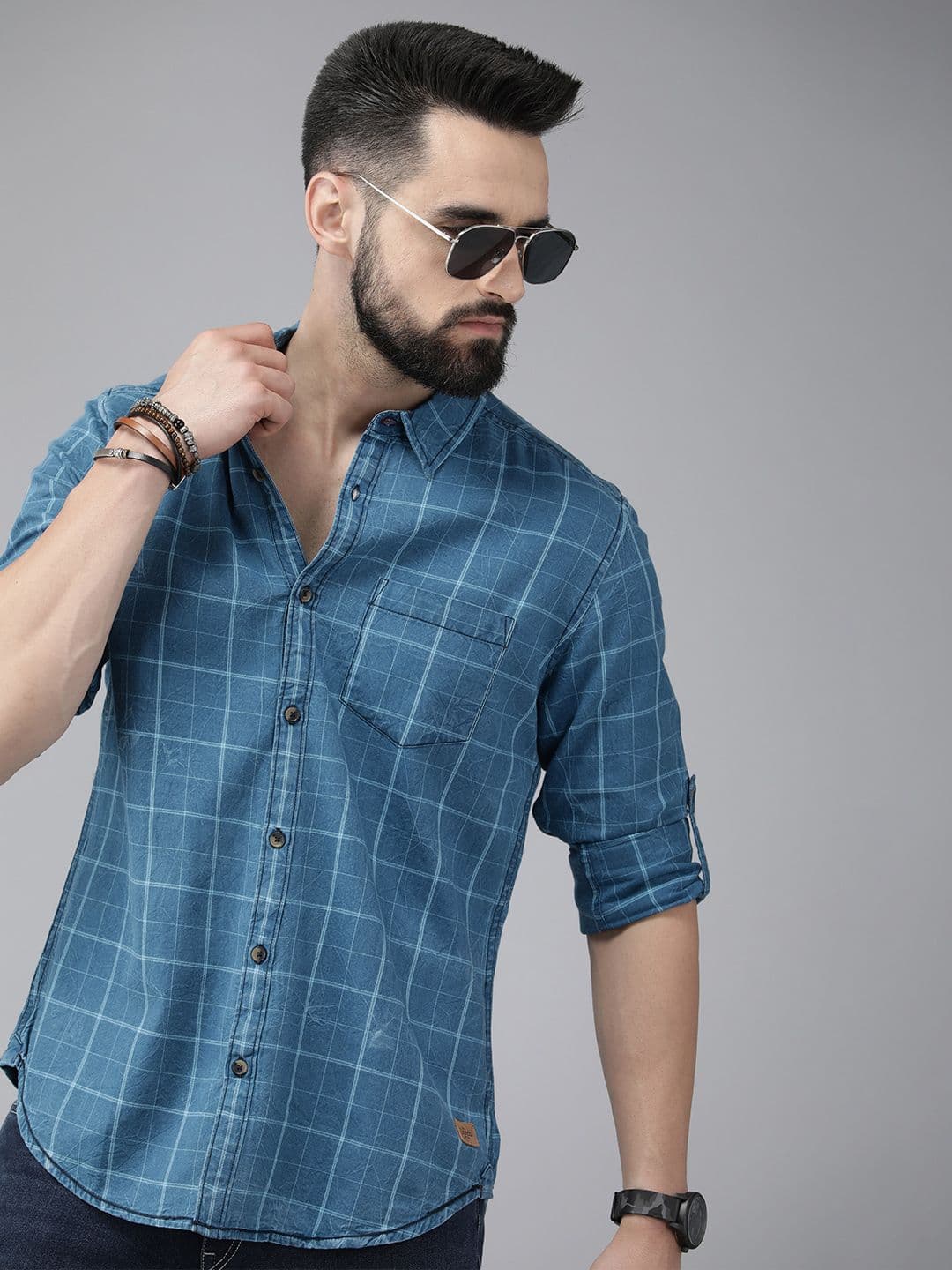 Roadster Men Blue Pure Cotton Checked Casual Shirt - view 1