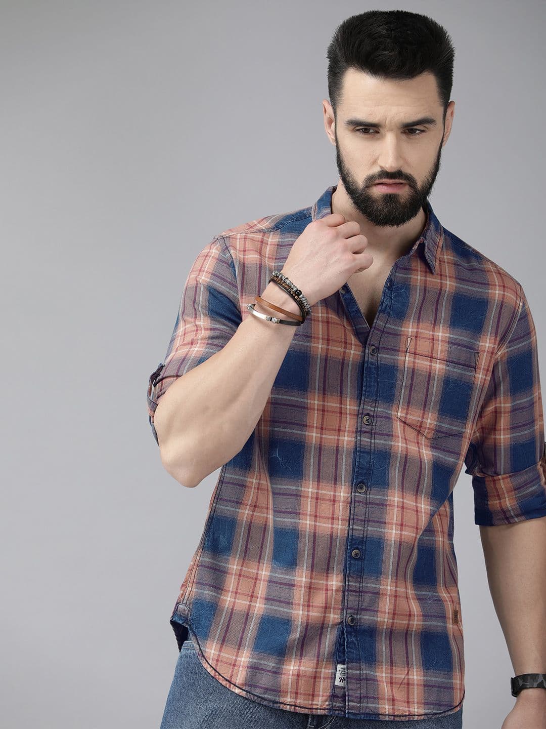 Roadster Men Blue Pure Cotton Checked Casual Shirt - view 1