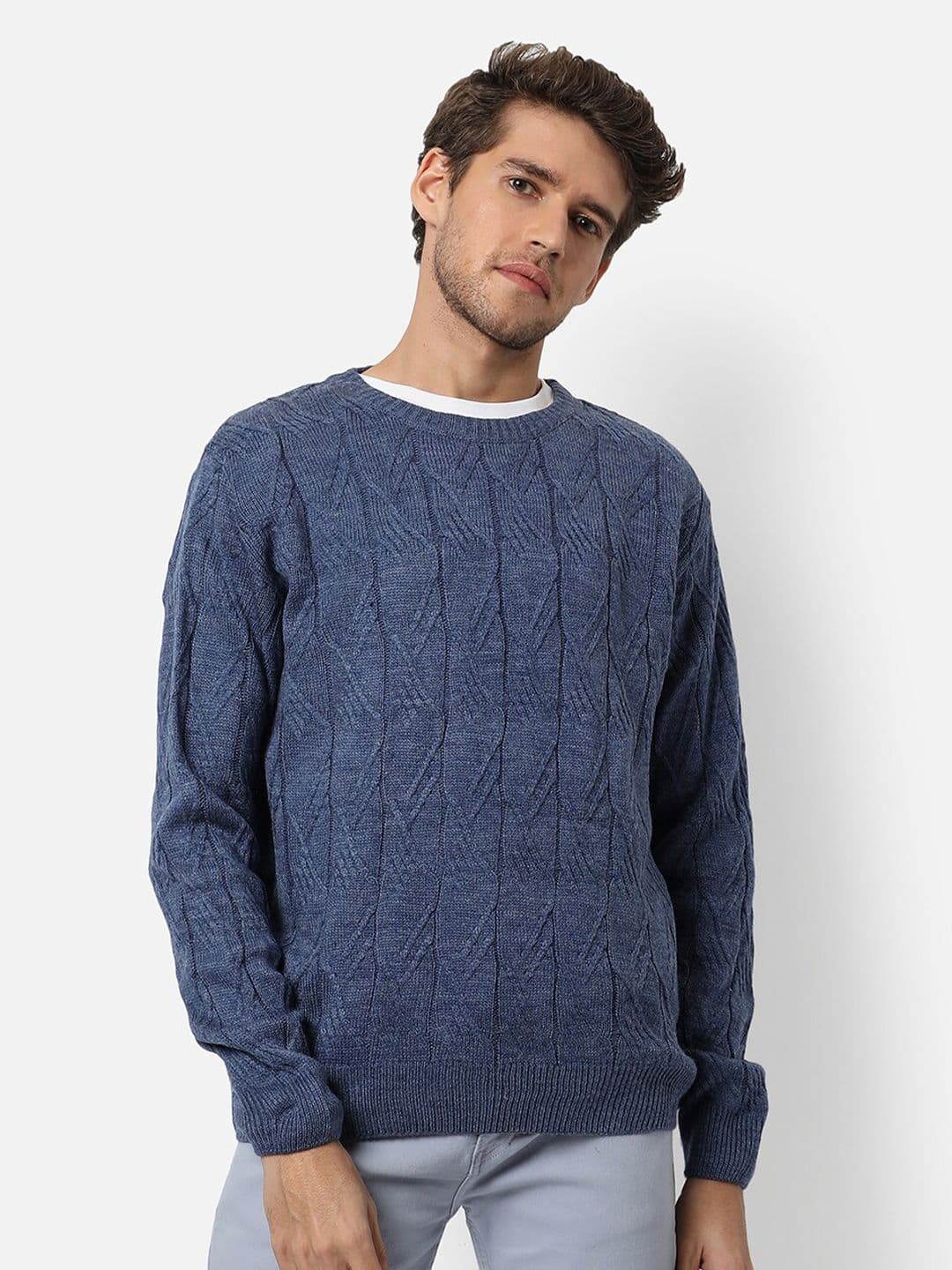 CAHOOT Men Navy Blue Cable Knit Pullover - view 1