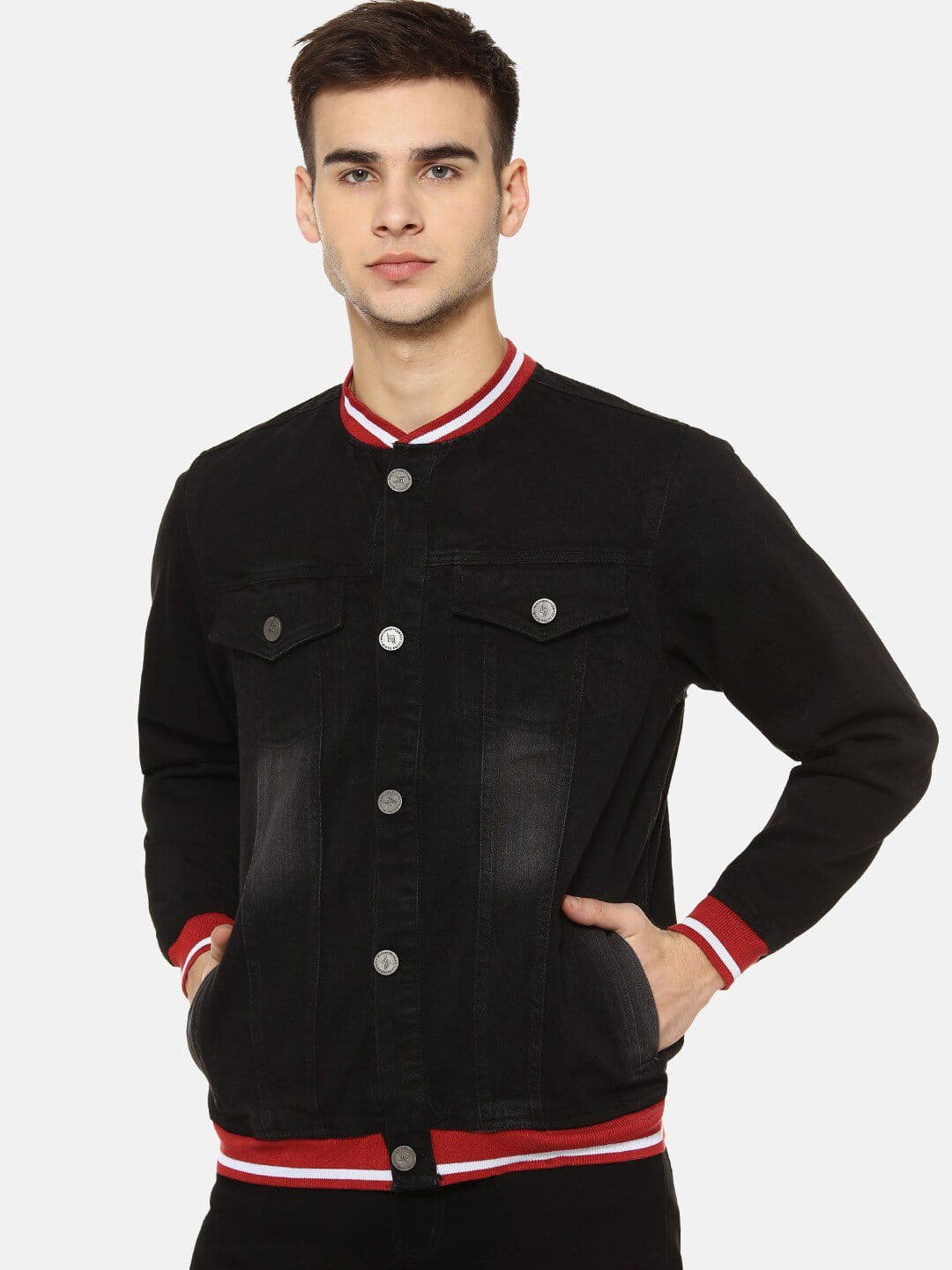 CAHOOT Men Black Washed Striped Windcheater Denim Jacket - view 1