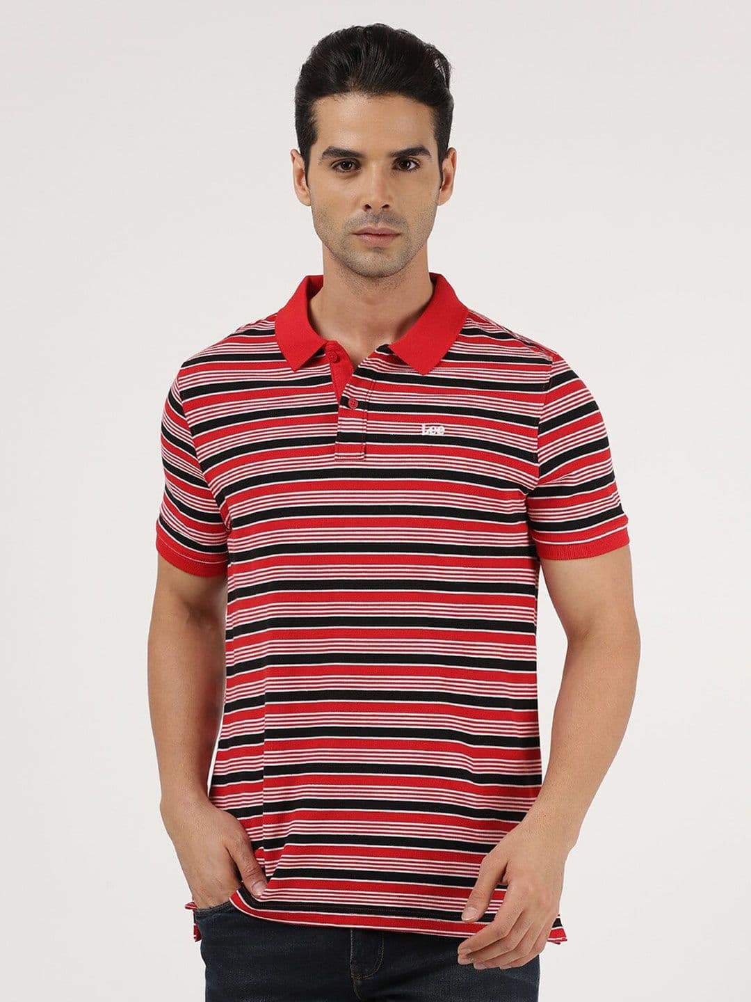 Lee Men Blue Striped Polo Collar Slim Fit T-shirt - view 1