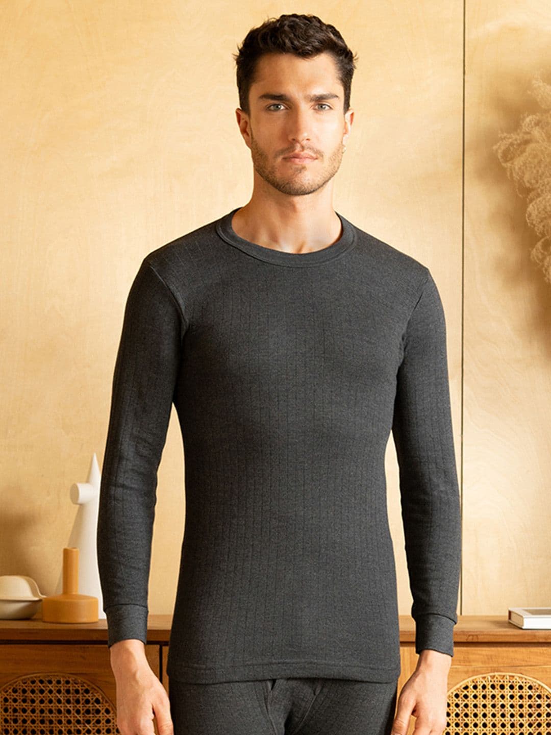 LUX PARKER Men Black Solid Cotton Thermal Top - view 1