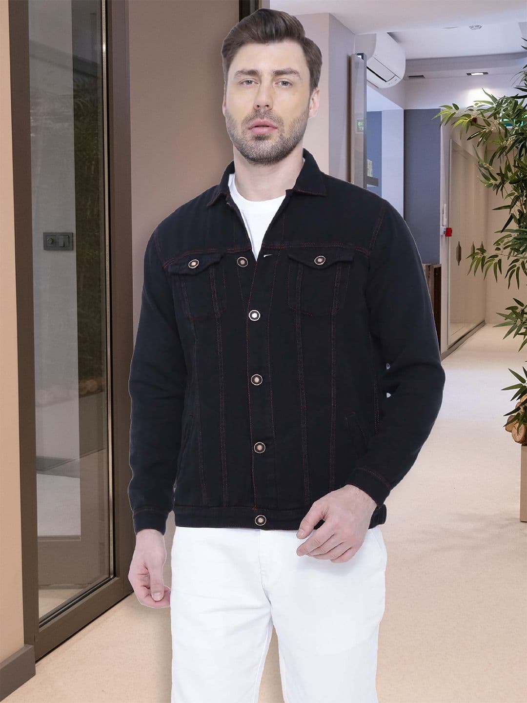 Kuons Avenue Men Black Striped Crop Denim Jacket - view 1