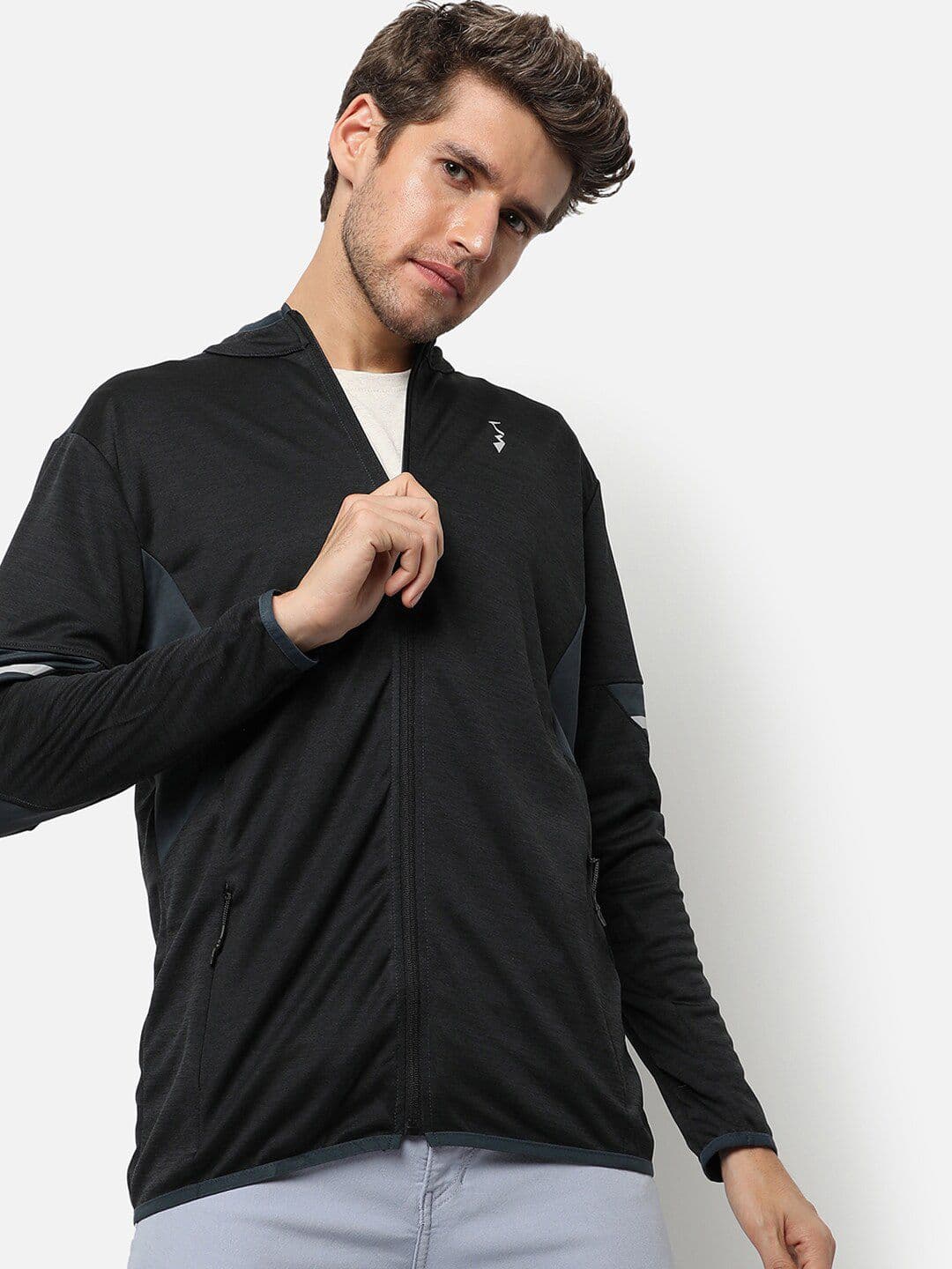 CAHOOT Men Charcoal Windcheater Outdoor Sporty Jacket with Patchwork - view 1