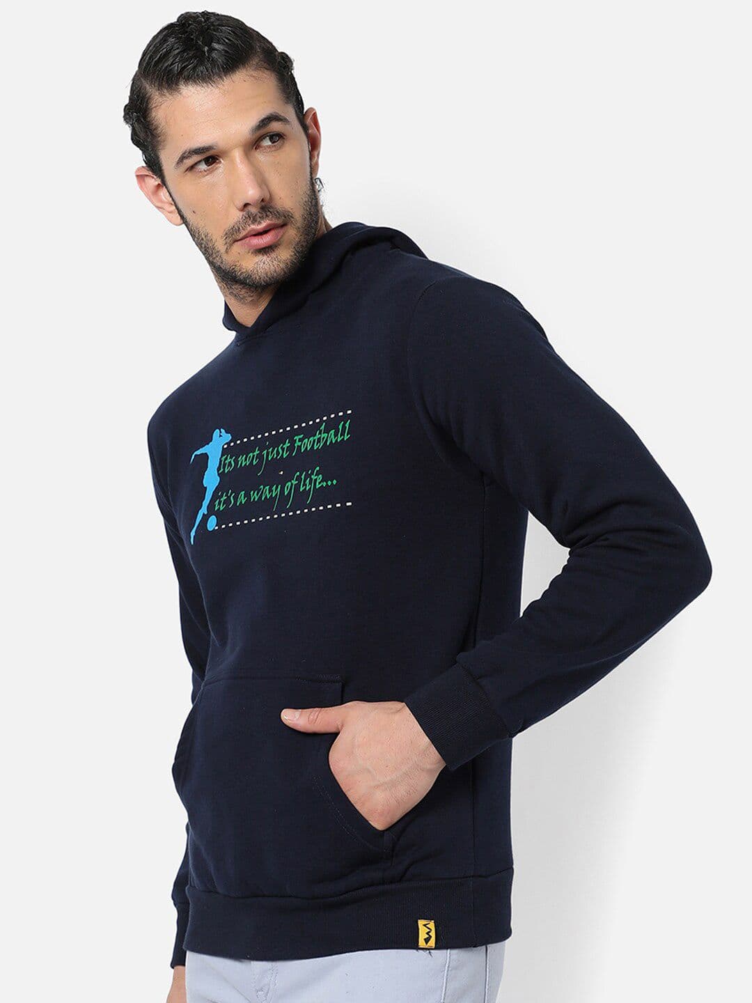 CAHOOT Men Navy Blue Printed Cotton Hooded Sweatshirt - view 1