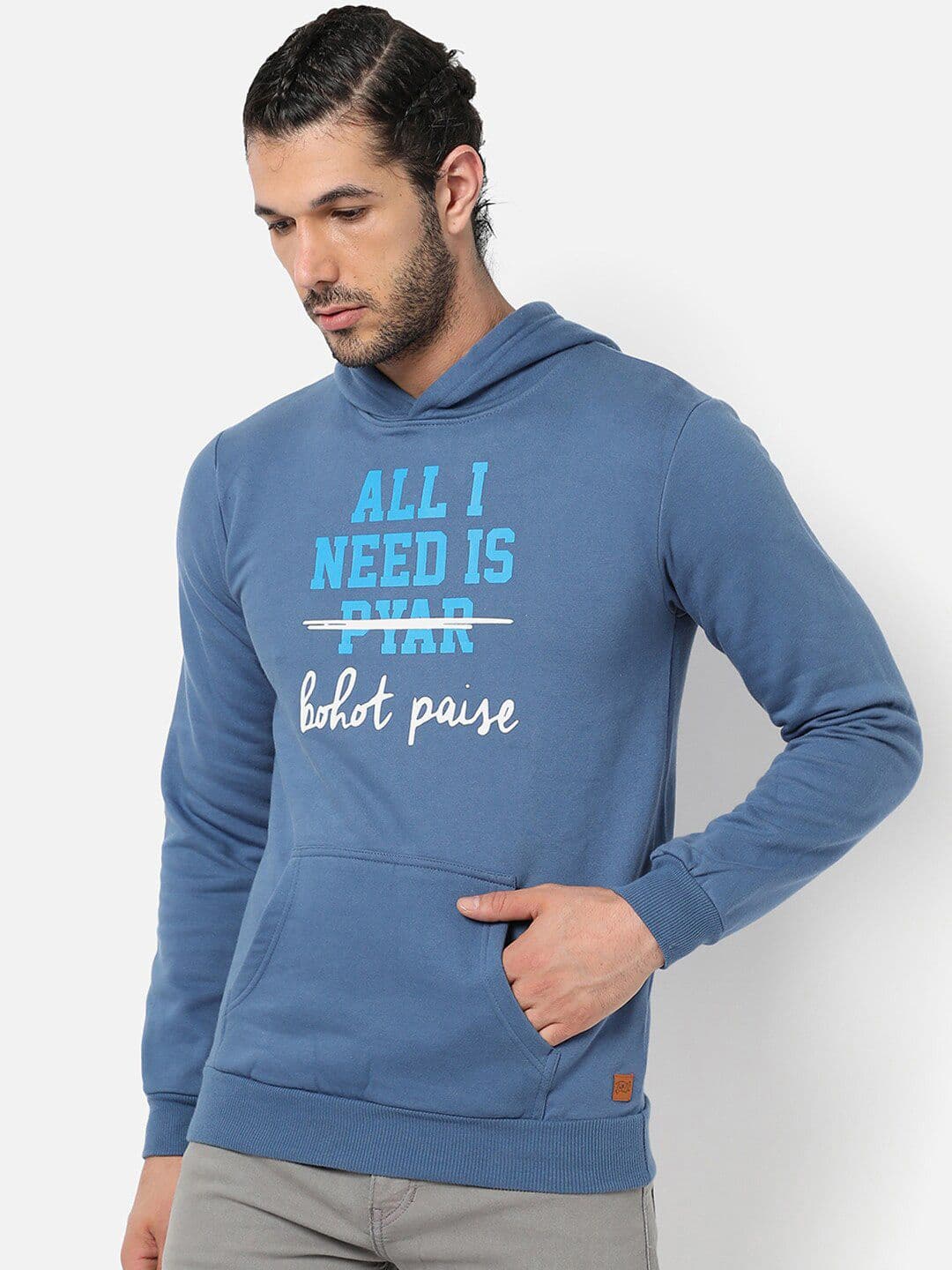 CAHOOT Men Blue Printed Hooded Sweatshirt - view 1