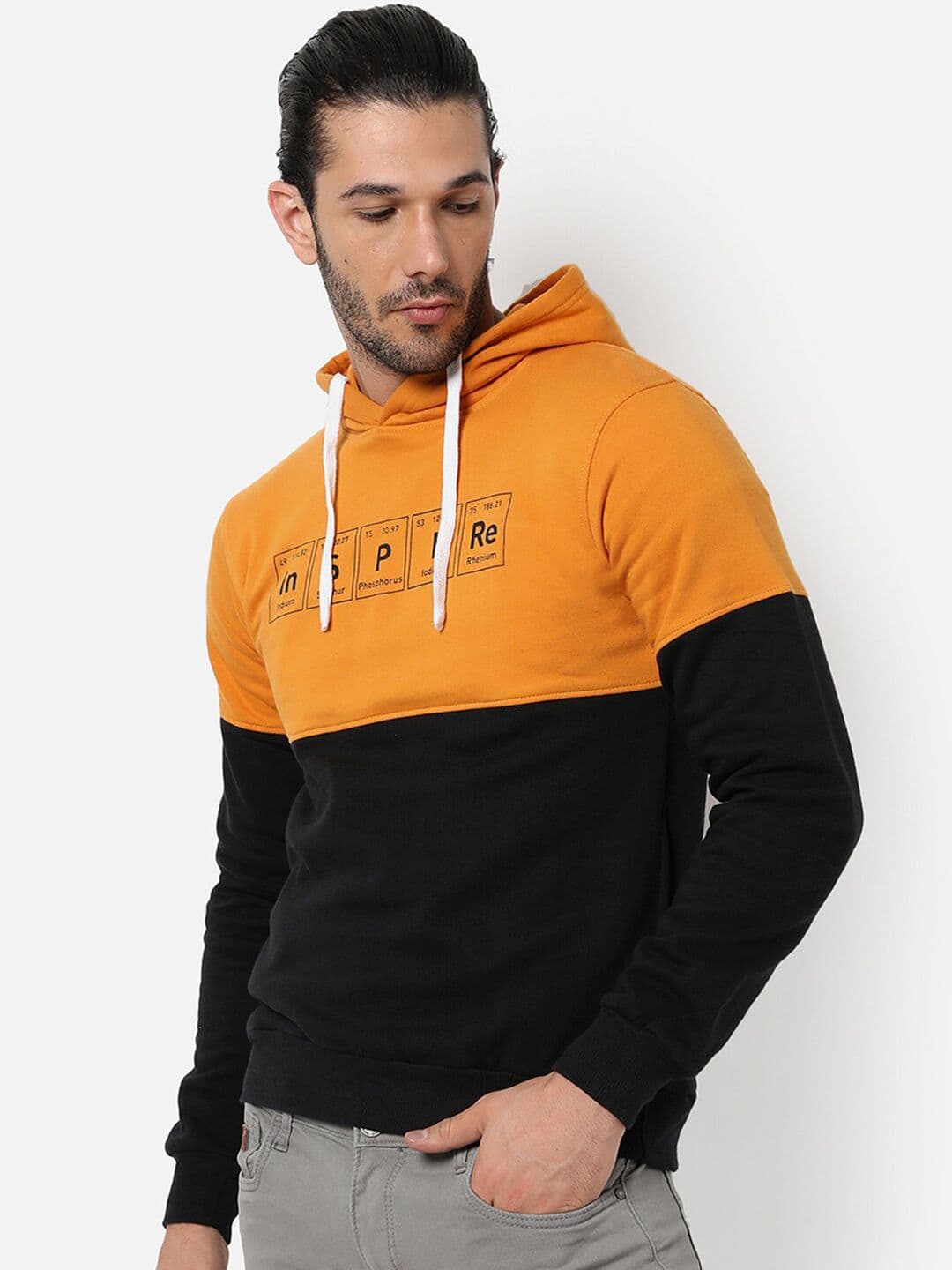 CAHOOT Men Orange Colourblocked Hooded Sweatshirt - view 1