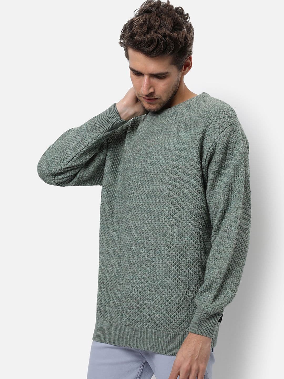 CAHOOT Men Green Self Design Wool Pullover - view 1