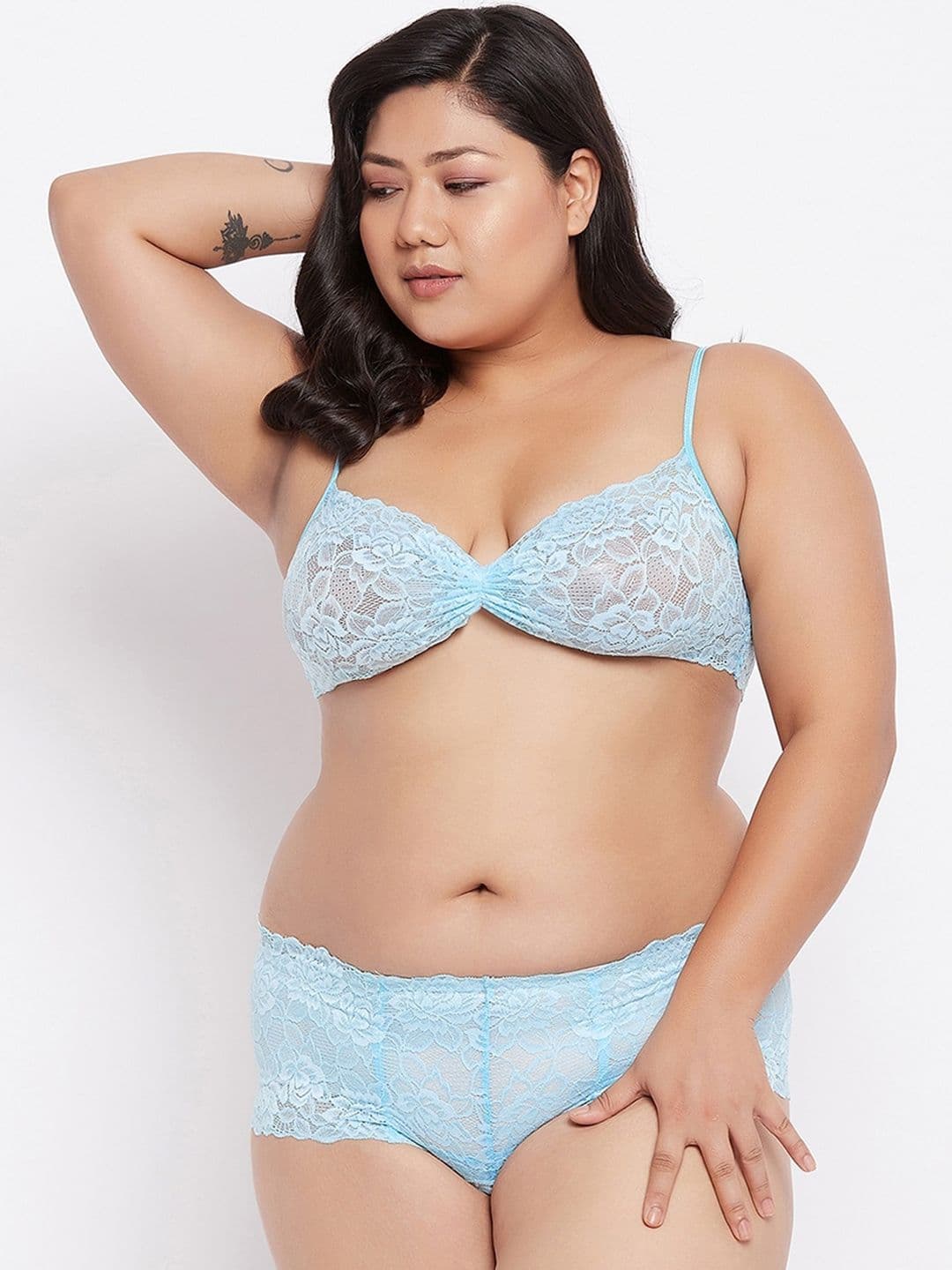 SECRETS BY ZEROKAATA Plus Size Women Sheer Lace Lingerie Set PSZTRQLS06207A - view 1