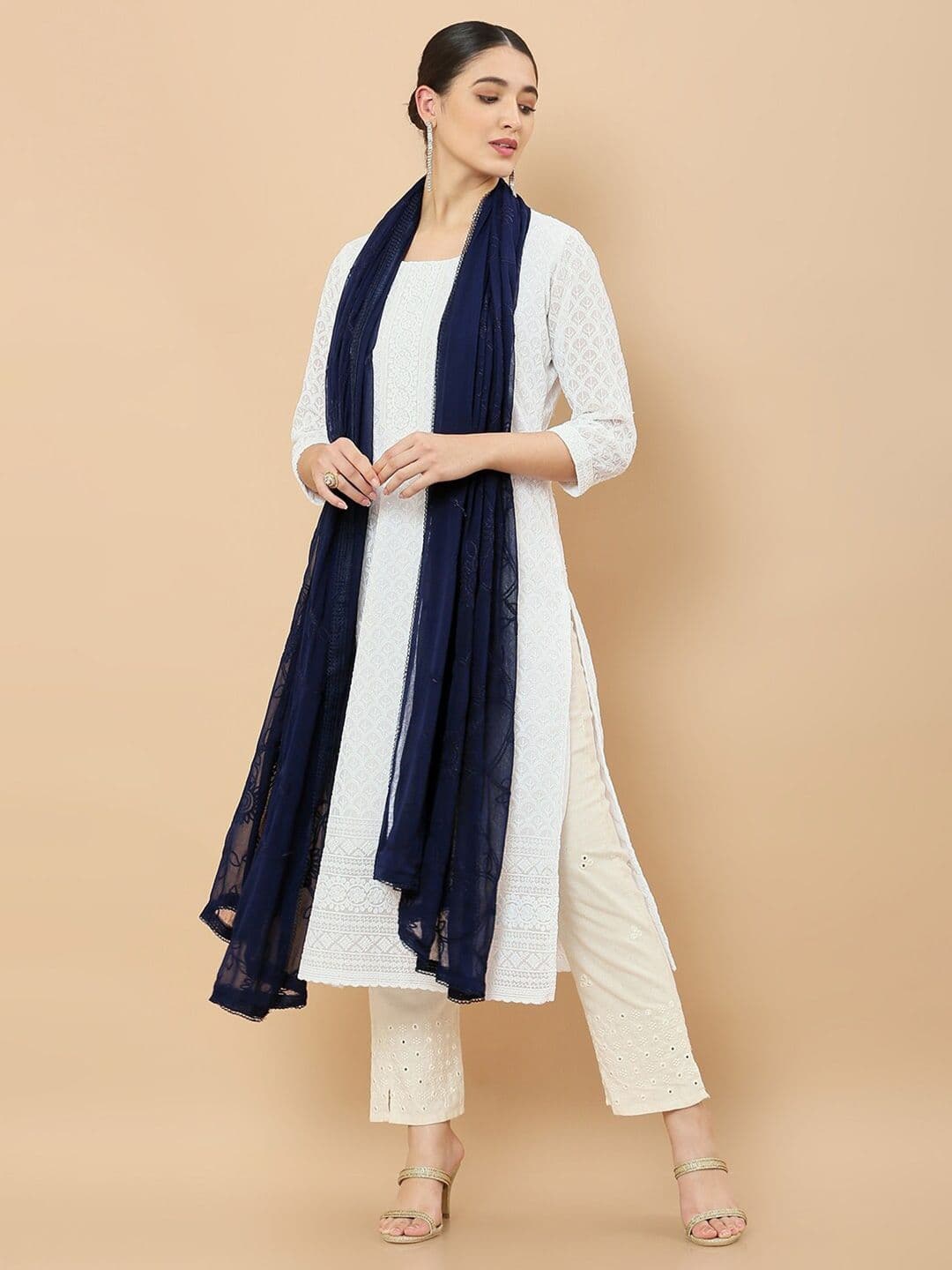 Soch Navy Blue Embroidered Dupatta with Thread Work - view 1