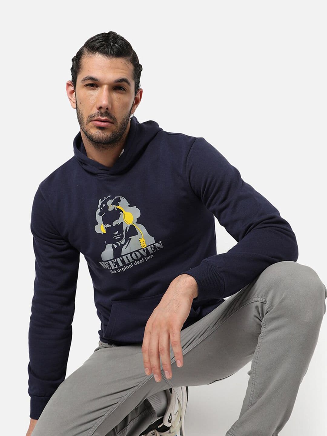 CAHOOT Men Blue Printed Hooded Sweatshirt - view 1