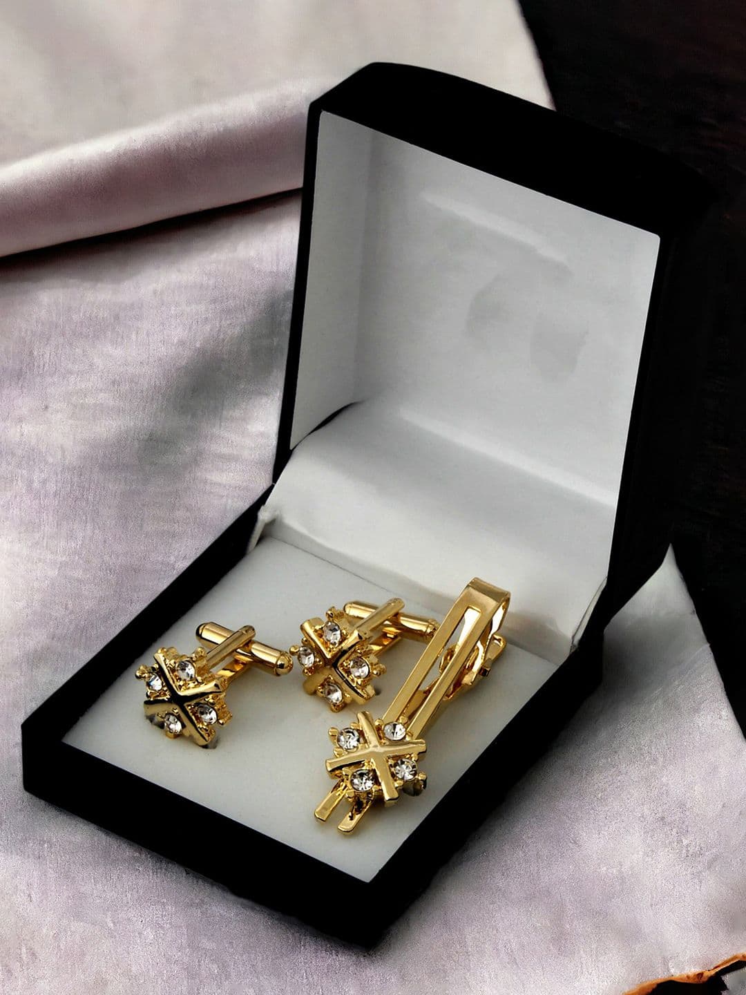 LUCKY JEWELLERY White Gold Plated Geometric Cufflink - view 1