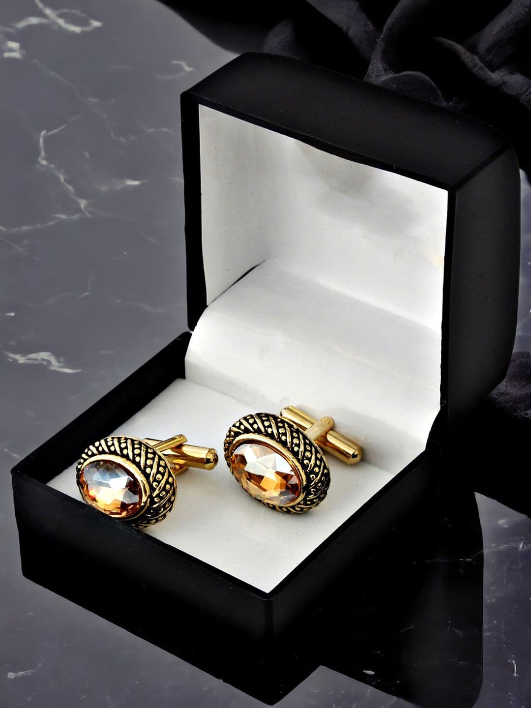 LUCKY JEWELLERY Gold Plated Geometric Cufflink - view 1