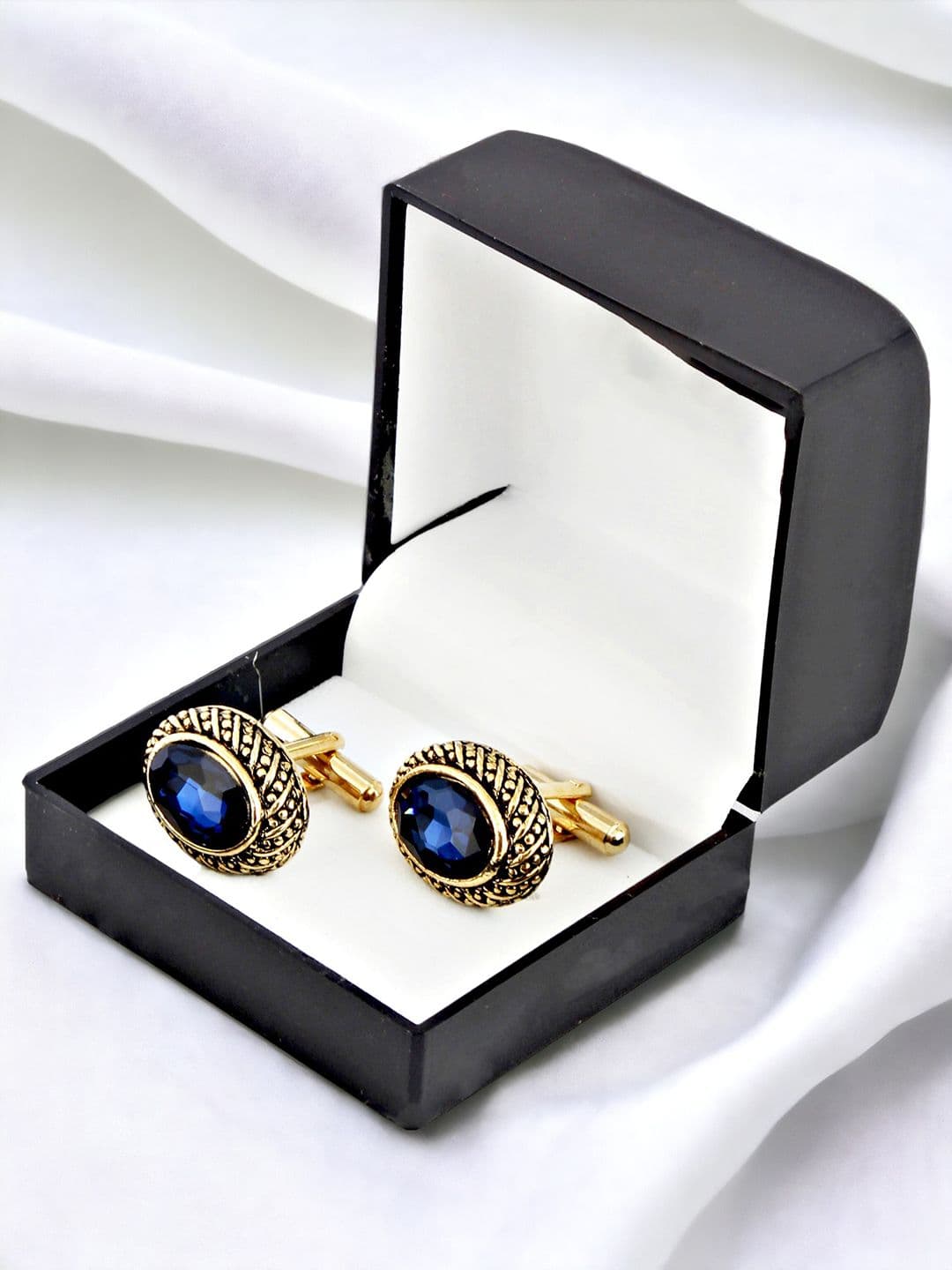 LUCKY JEWELLERY Blue Gold Plated Geometric Cufflink - view 1