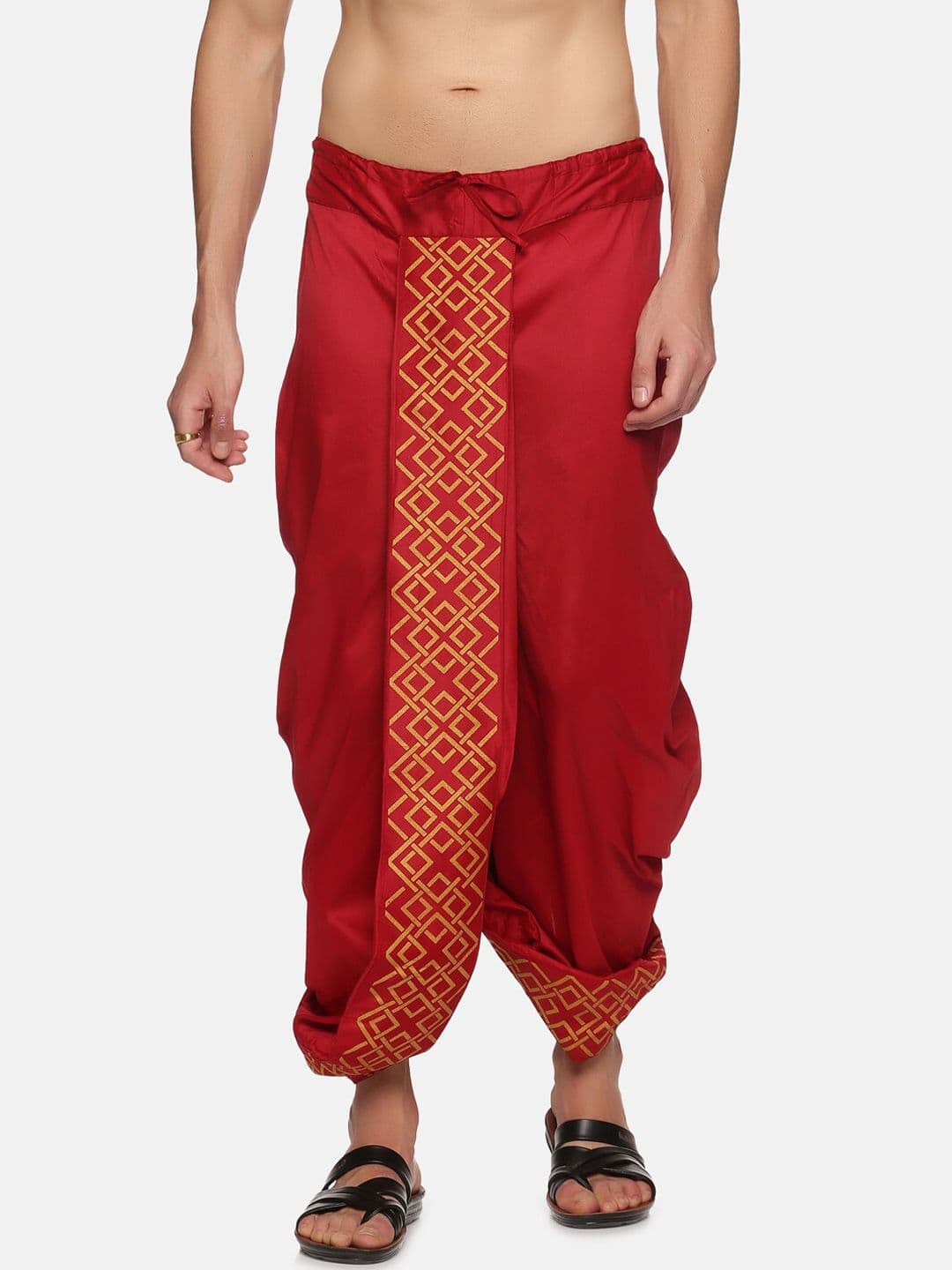 Sethukrishna Men Maroon Printed Dhoti - view 1