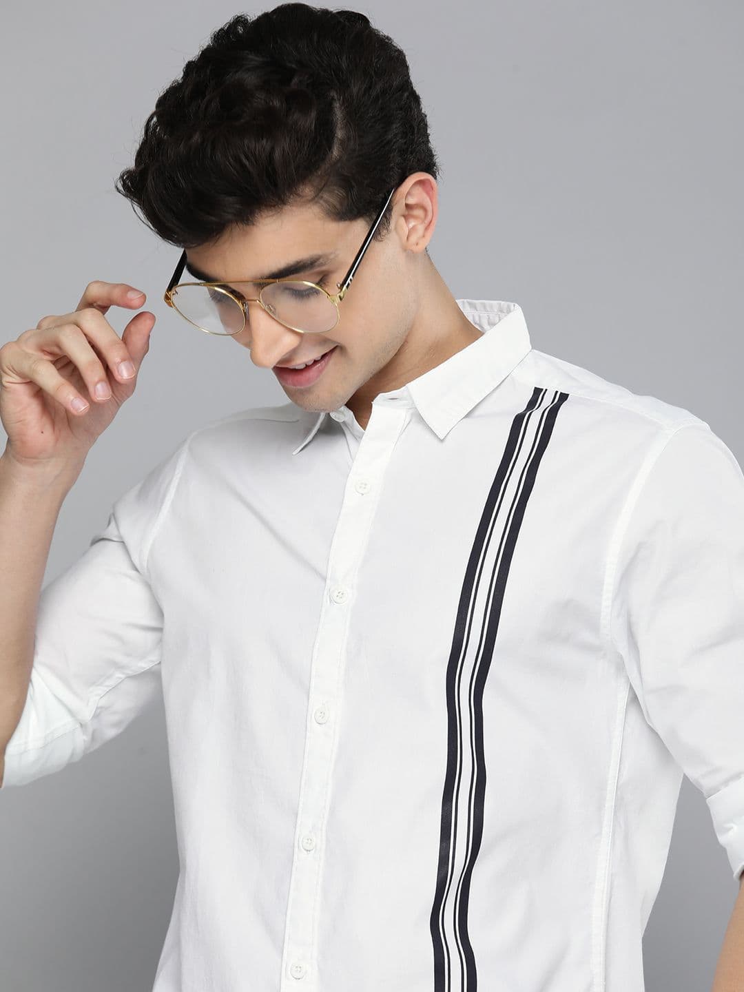 HERE&NOW Men White Slim Fit Striped Pure Cotton Casual Shirt - view 1