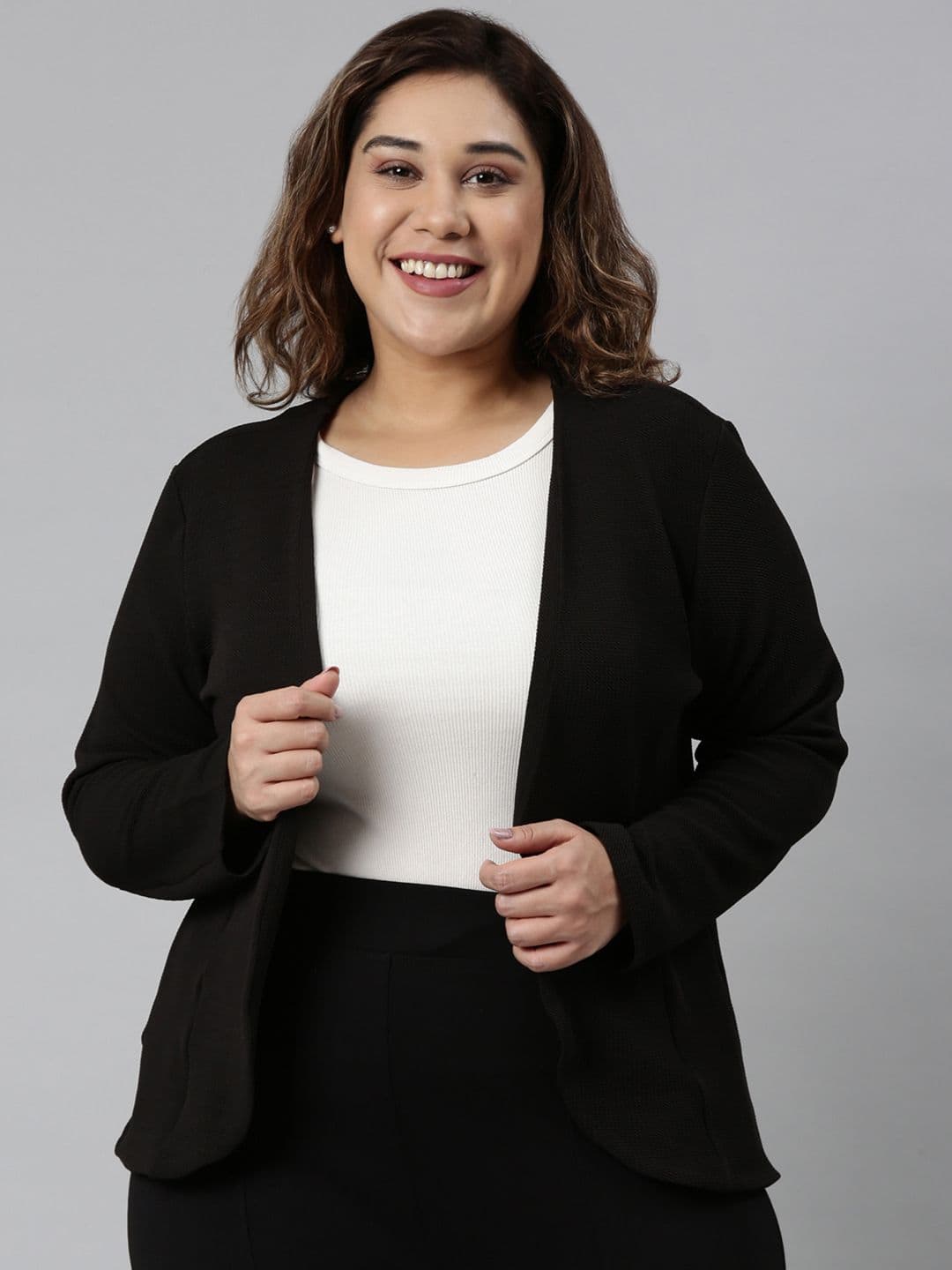 The Pink Moon Women Black Lightweight Open Front Jacket - view 1