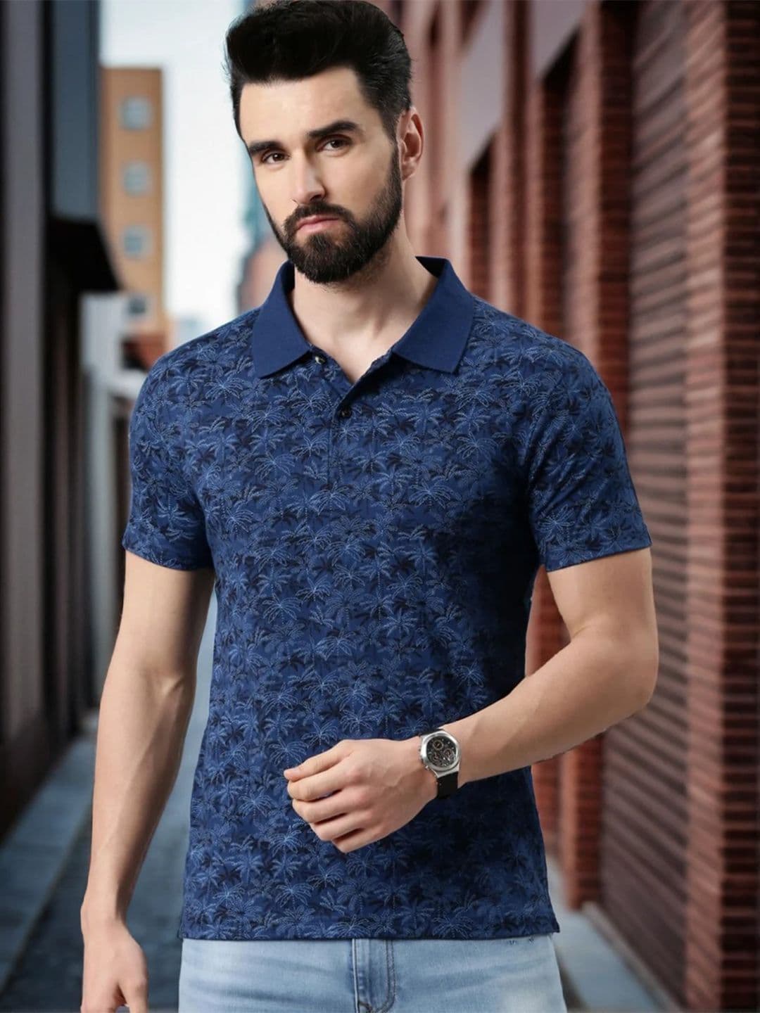Kryptic Men Printed Pure Cotton Polo T-shirt - view 1