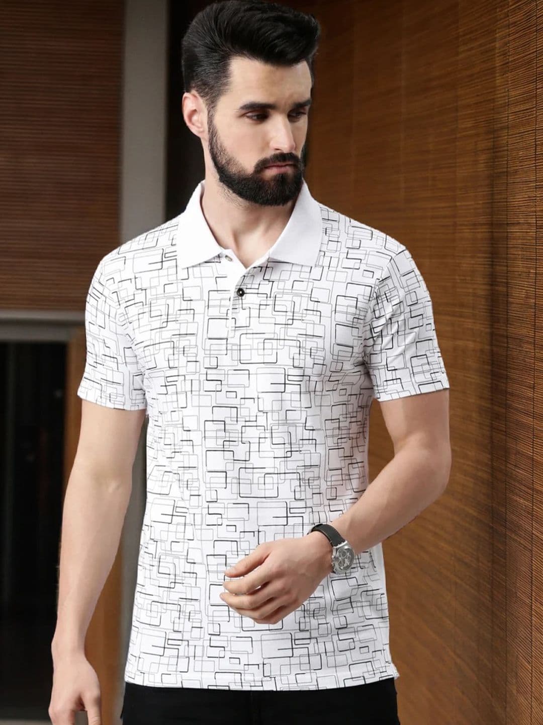 Kryptic Men Printed Polo Collar Monochrome Pure Cotton T-shirt - view 1