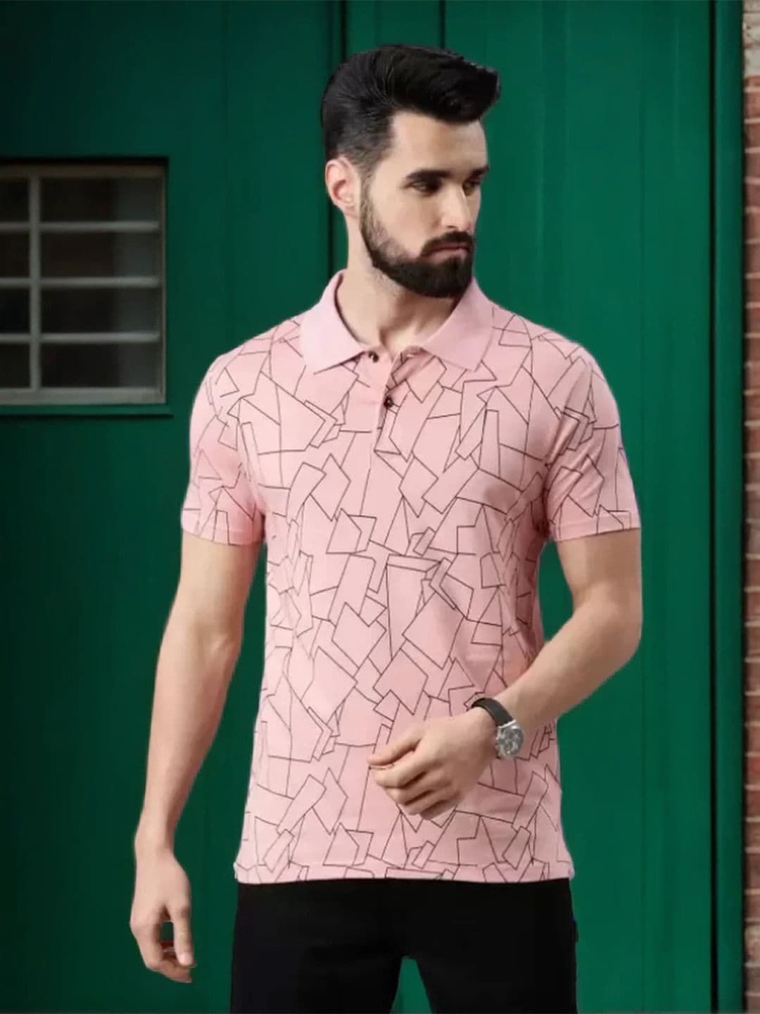 Kryptic Men Printed Polo Collar Pure Cotton T-shirt - view 1