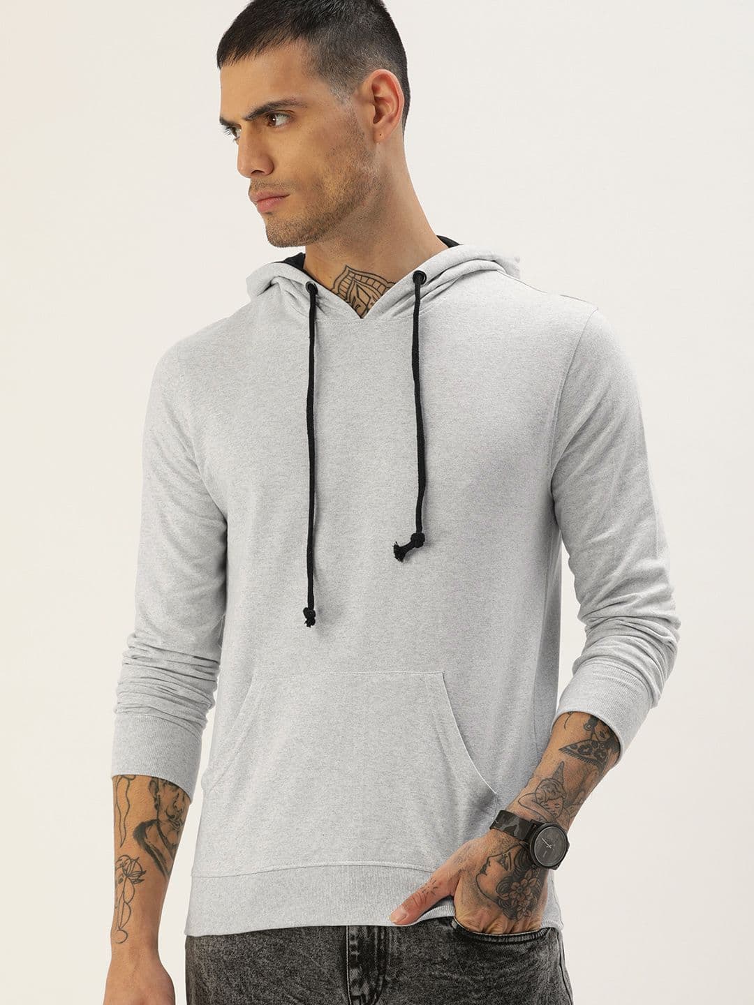 ARISE Men Grey Melange Hooded Solid Sweatshirt - view 1