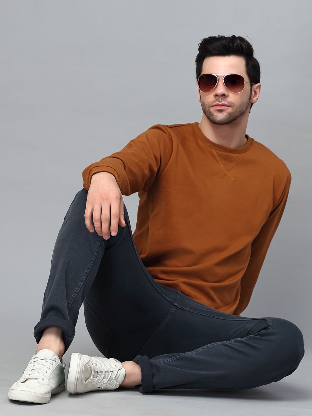 Rigo Men Brown Solid Fleece Pullover Sweatshirt - view 1