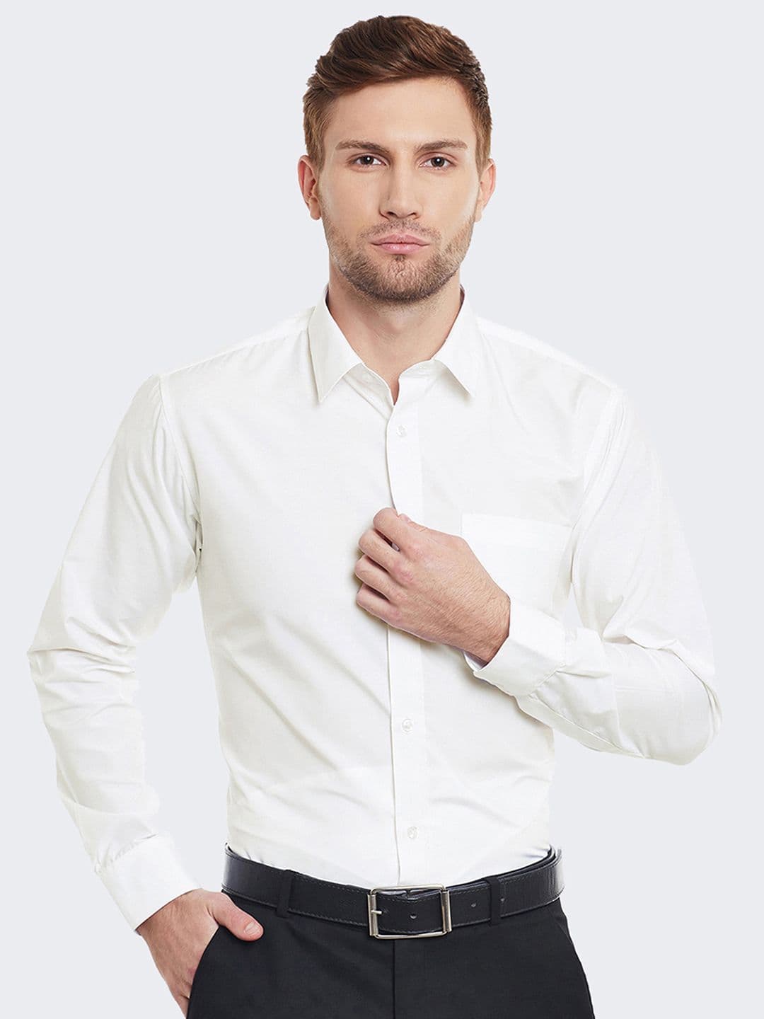 Hancock Men Cream-Coloured Slim Fit Solid Formal Shirt - view 1