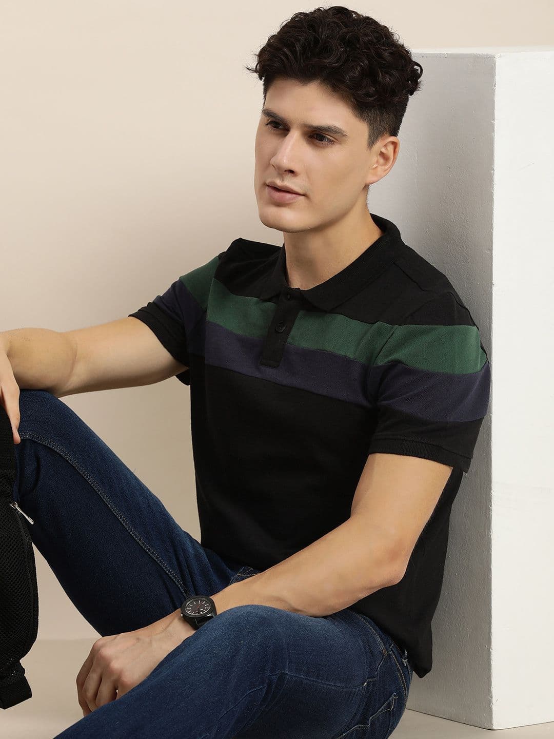 encore by INVICTUS Men Striped Polo Collar T-shirt - view 1