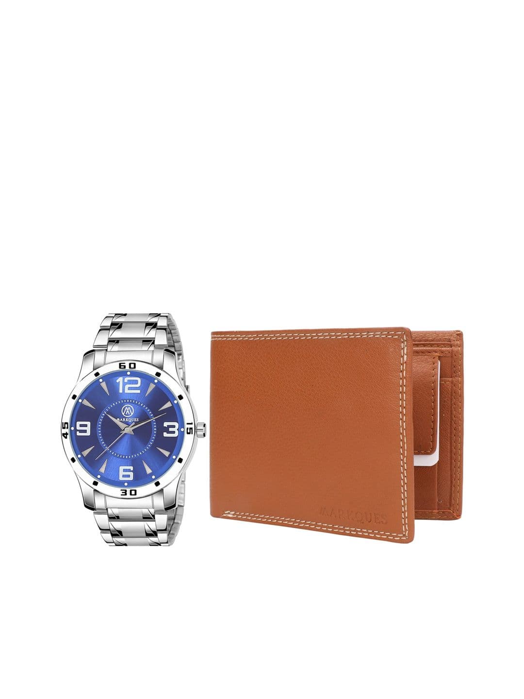 MARKQUES Men Silver-Toned Solid Watch & Wallet Combo Accessory Gift Set - view 1