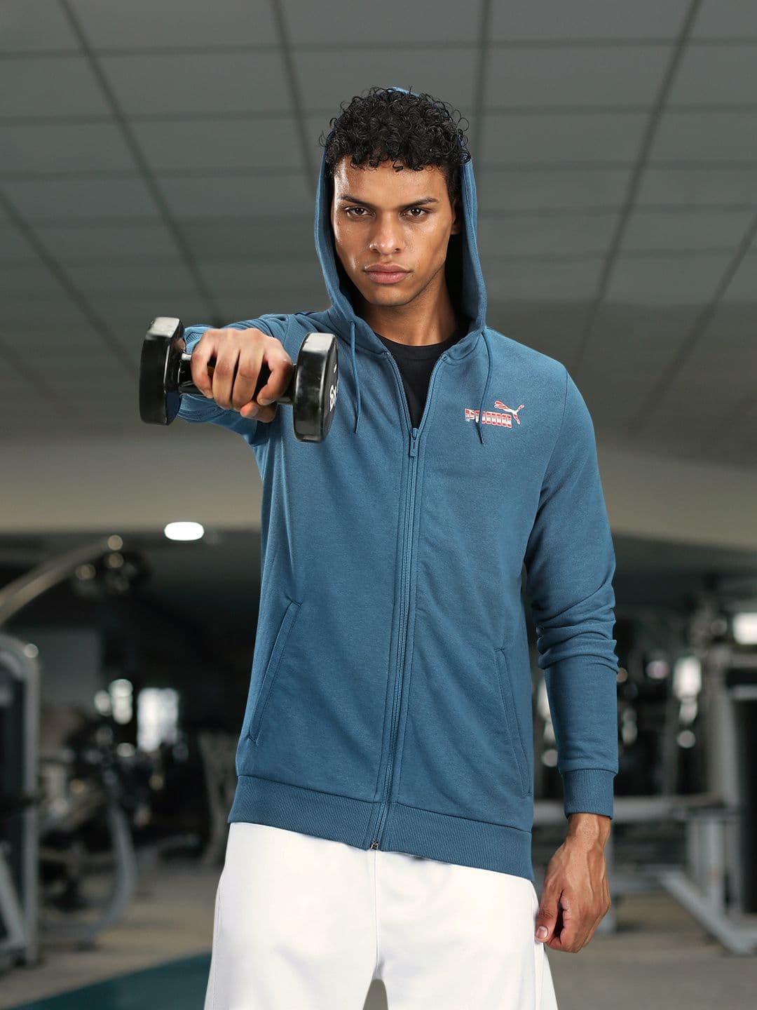 Puma Men Blue Futuristic Graphic Slim Fit Sporty Jacket - view 1