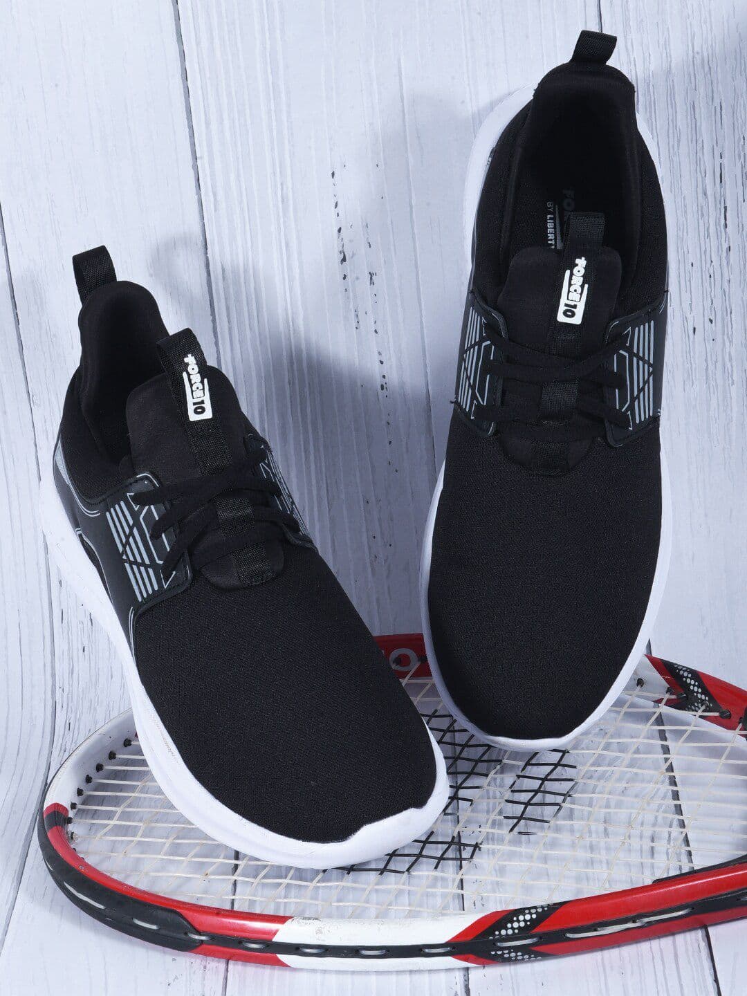 Liberty Men Black Mesh Walking Non-Marking Shoes - view 1