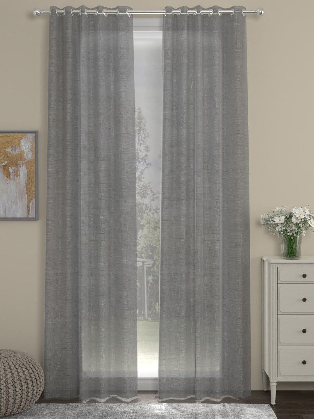 ROSARA HOME Grey Set of 2 Solid Sheer Long Door Curtains - view 1
