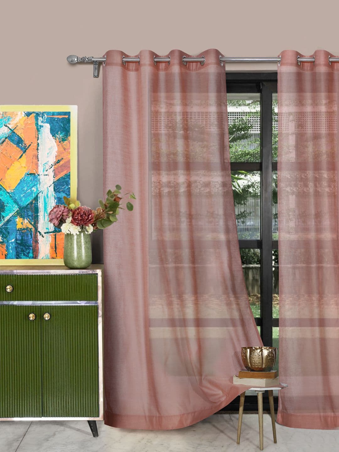 ROSARA HOME Blush Set of 2 Solid Sheer Long Door Curtains - view 1
