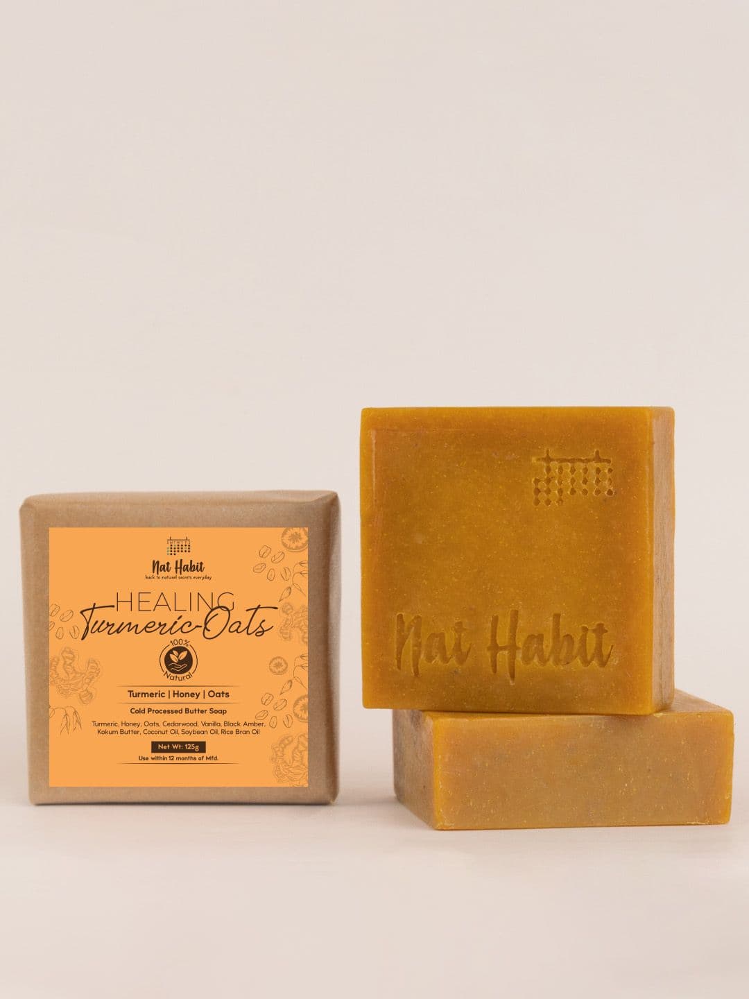Nat Habit 2Pcs Healing Turmeric-Oats Bath Soap for Tan & Scar Removal - 125g each - view 1