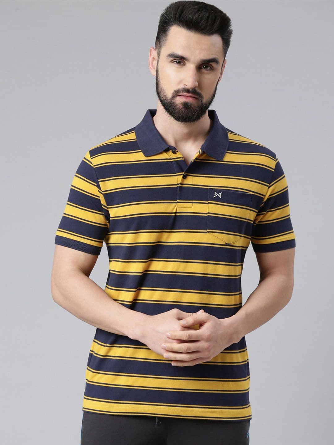 Force NXT Men Striped Polo Collar Super Combed Cotton T-Shirt - view 1