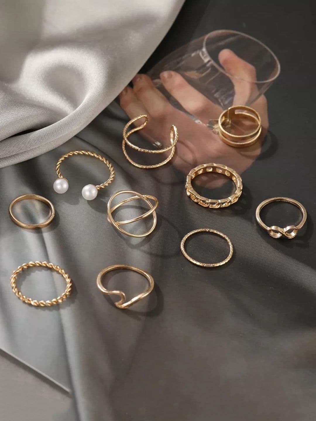 Pinapes Set Of 10 Gold-Plated Adjustable Finger Ring - view 1
