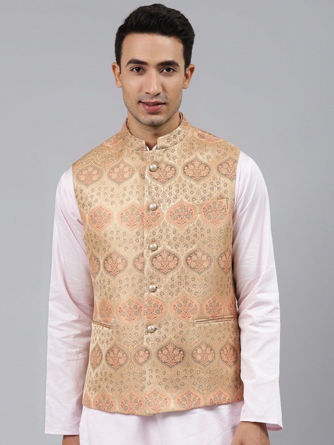 MANQ Men Woven Jaquard Silk Nehru Jacket - view 1