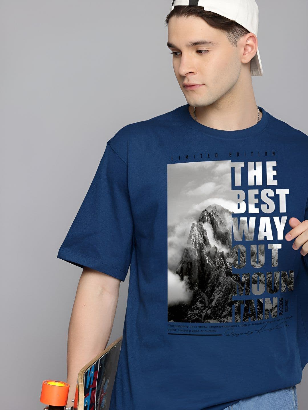 R.Code by The Roadster Life Co. The Roadster Lifestyle Co. Men Graphic Printed Round Neck Cotton Oversized T-shirt - view 1