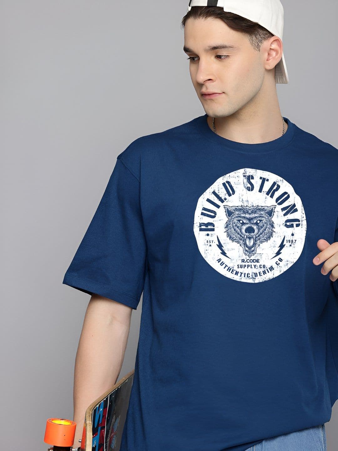 R.Code by The Roadster Life Co. The Roadster Lifestyle Co. Men Graphic Printed Round Neck Cotton Oversized T-shirt - view 1