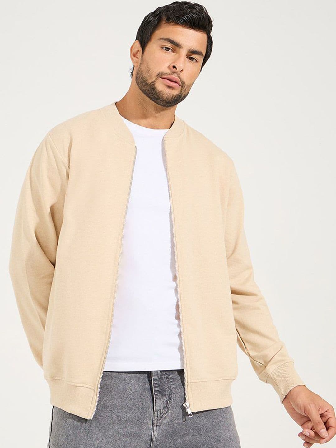 Styli Stand Collar Long Sleeves Relaxed Bomber Jacket - view 1