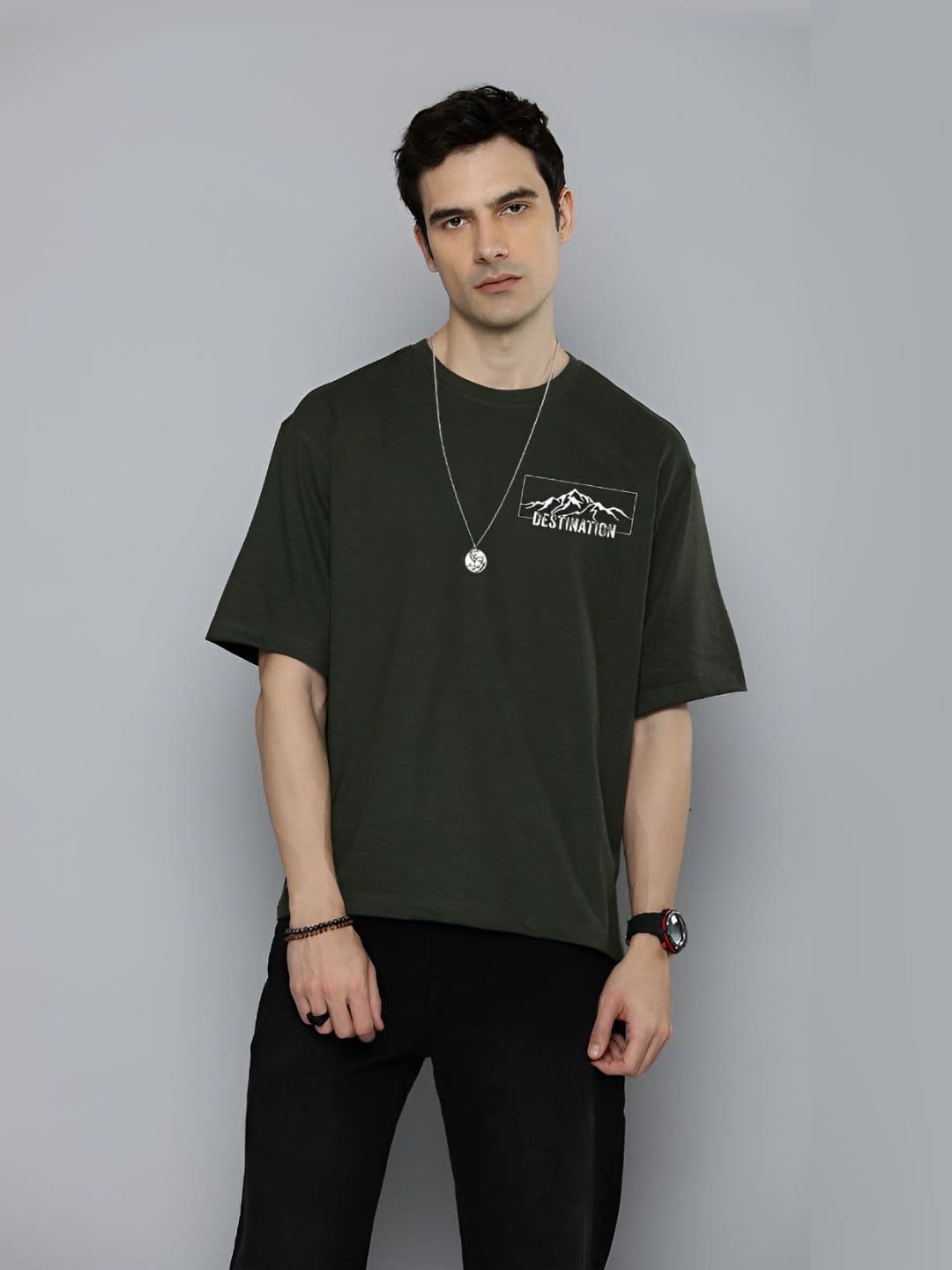 R.Code by The Roadster Life Co. The Roadster Lifestyle Co. Men Graphic Printed Round Neck Cotton Oversized T-shirt - view 1
