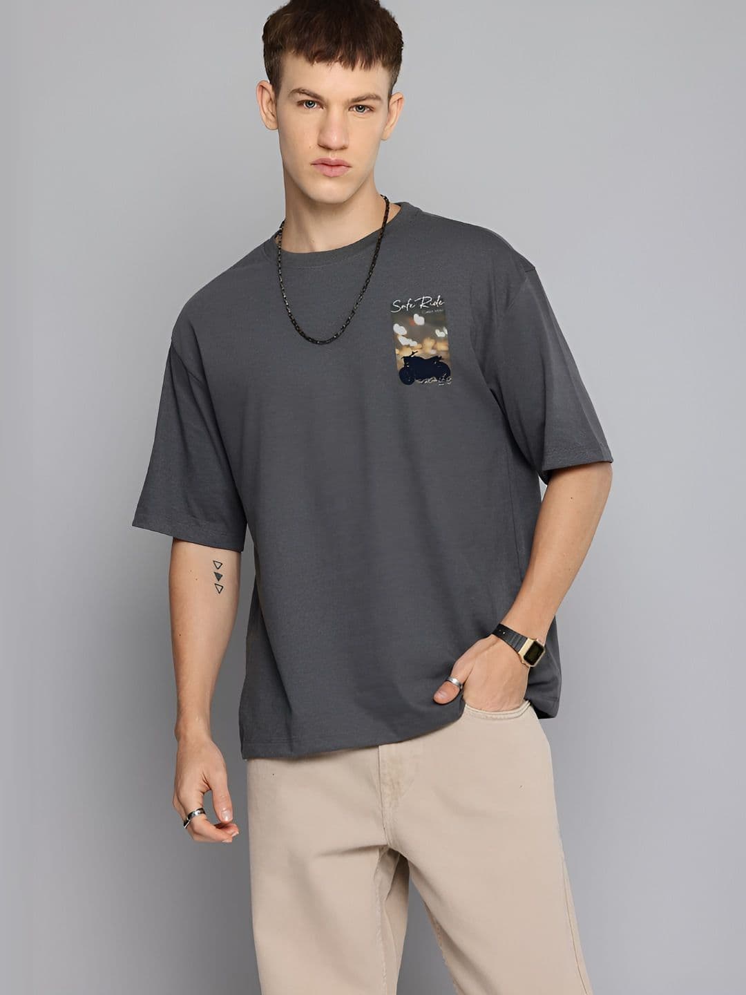 R.Code by The Roadster Life Co. The Roadster Lifestyle Co. Men Graphic Printed Round Neck Cotton Oversized T-shirt - view 1