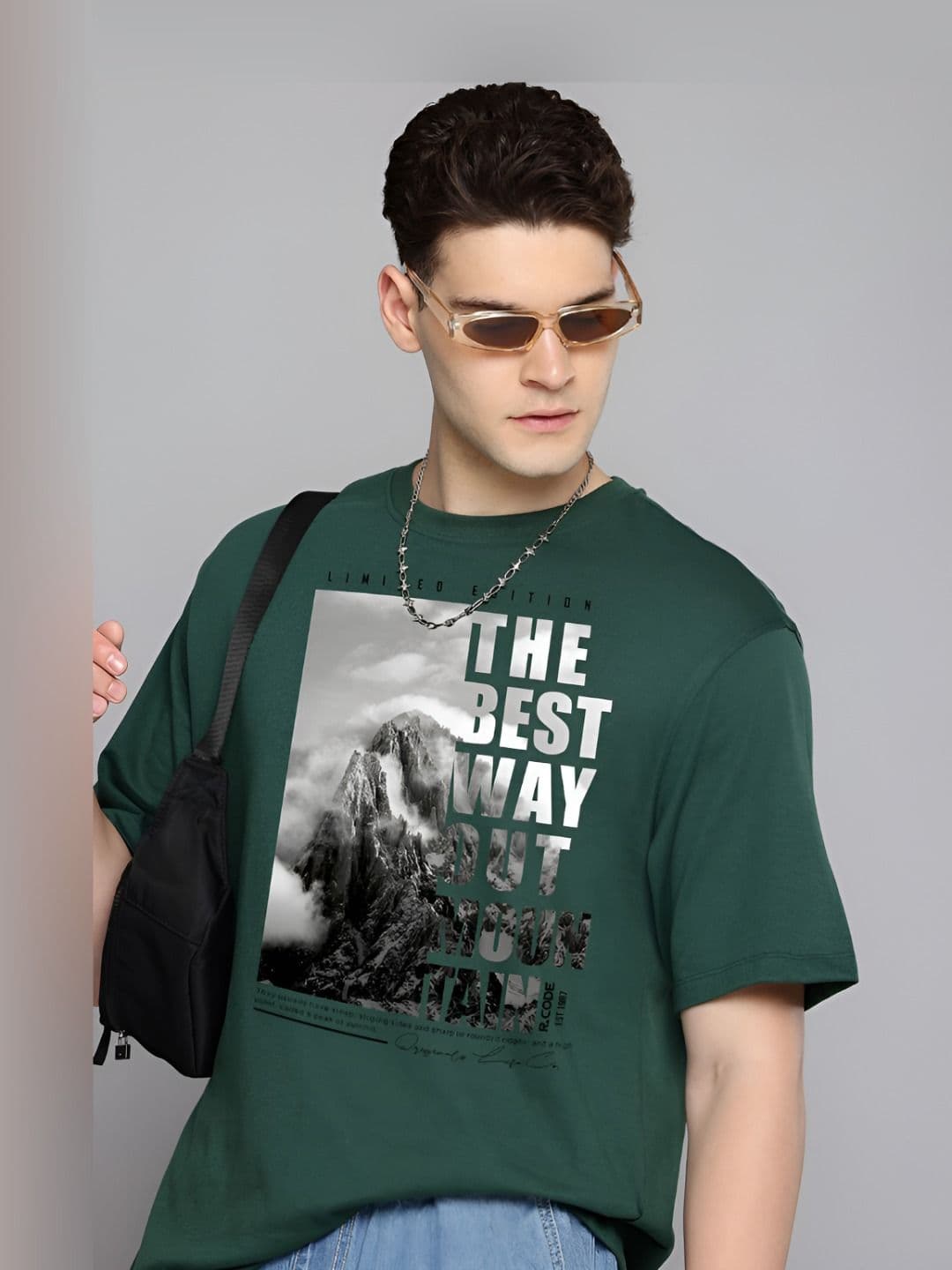 R.Code by The Roadster Life Co. The Roadster Lifestyle Co. Men Graphic Printed Round Neck Cotton Oversized T-shirt - view 1