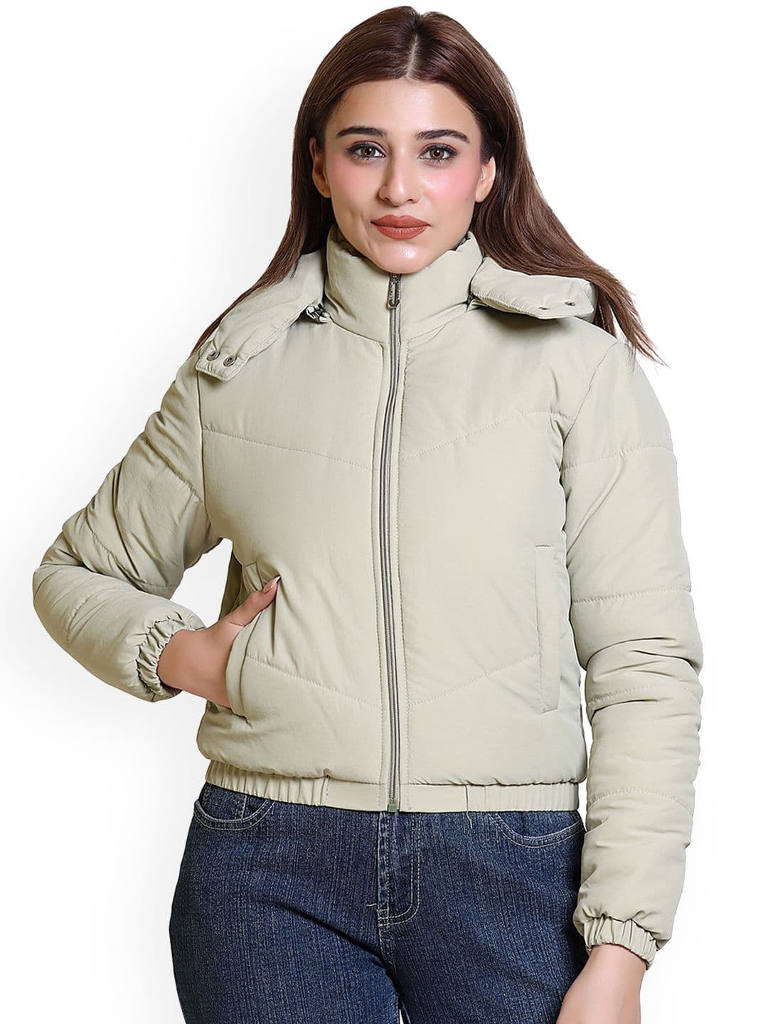 Brazo Women Lightweight Crop Puffer Jacket with Patchwork - view 1